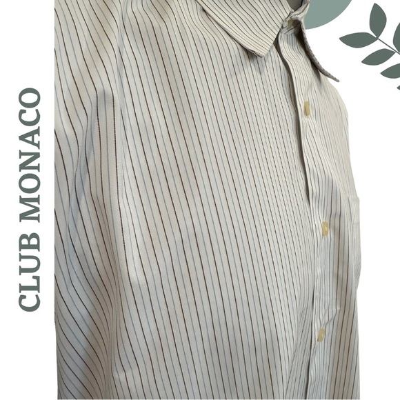 Club Monaco Men’s XL Button-Up Shirt – White with Fine Pinstripes Blue Black - Picture 5 of 7